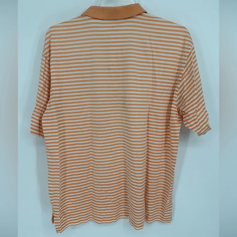Fairway & Greene Golf Polo Shirt Men's L Peach White Striped‎ Champions Retreat